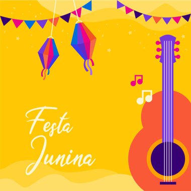 Festa Junina. Vektör çizimleri. Müzik Festivali. Basit, minimalist simgeler. Bayram afişi, poster, kapak.