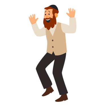 Yahudi adam Hasidik dansı yapıyor. Geleneksel Yahudi kıyafetleri giymiş bir adam. Yahudi bayramlarının kutlanması Sukkot ve Simhat Tora ve Simchat Beit HaShoeivah