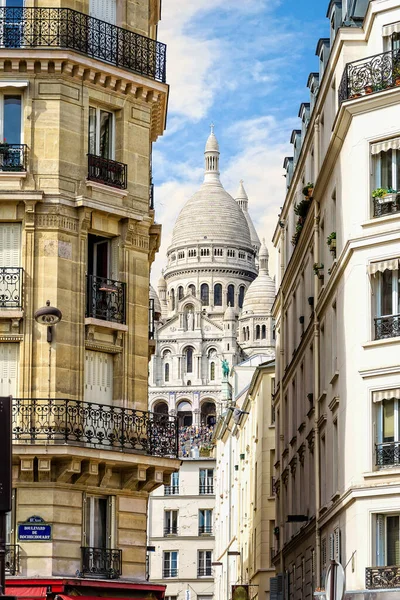 Montmartre Paris Teki Sacred Heart Bazilikası Manzaralı Şehir Manzarası — Stok fotoğraf