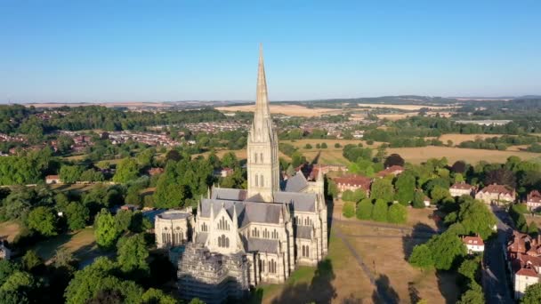 Filmato Aereo Della Cattedrale Salisbury All Alba Inghilterra — Video Stock