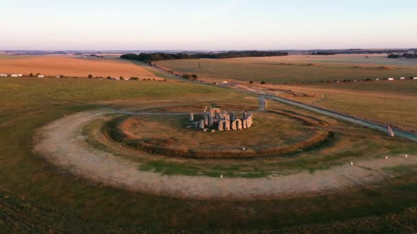Yukarıdan Stonehenge Güneş Doğarken Stonehenge Hava Görüntüleri — Stok video