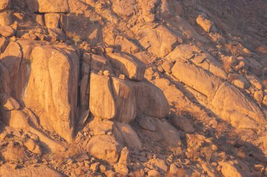 Namibya Çölü, binlerce yıldır doğal süreçler tarafından şekillendirilen dağınık kahverengi taşlara ve engebeli kaya oluşumlarına ev sahipliği yapar. Bu özellikler etrafındaki altın kumlarla keskin bir tezat oluşturarak kendine özgü bir çöl manzarası yaratır.