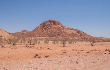 Namibya Çölü, binlerce yıldır doğal süreçler tarafından şekillendirilen dağınık kahverengi taşlara ve engebeli kaya oluşumlarına ev sahipliği yapar. Bu özellikler etrafındaki altın kumlarla keskin bir tezat oluşturarak kendine özgü bir çöl manzarası yaratır.