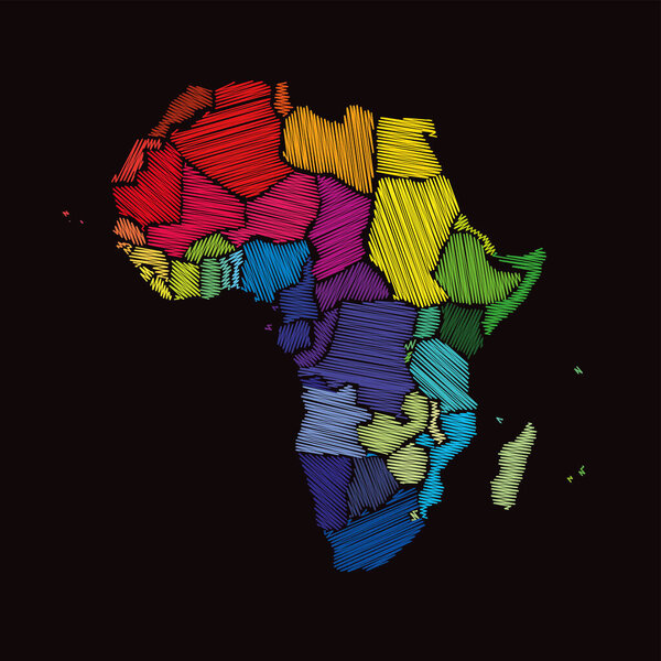 Africa map with country borders. Doodle illustration.