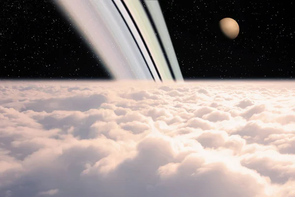 Saturn Und Der Mond Titan Von Den Wolken Aus Gesehen — Stockfoto