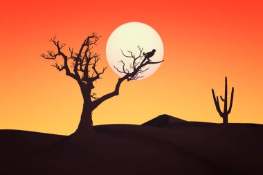Desert landscape illustration at sunset