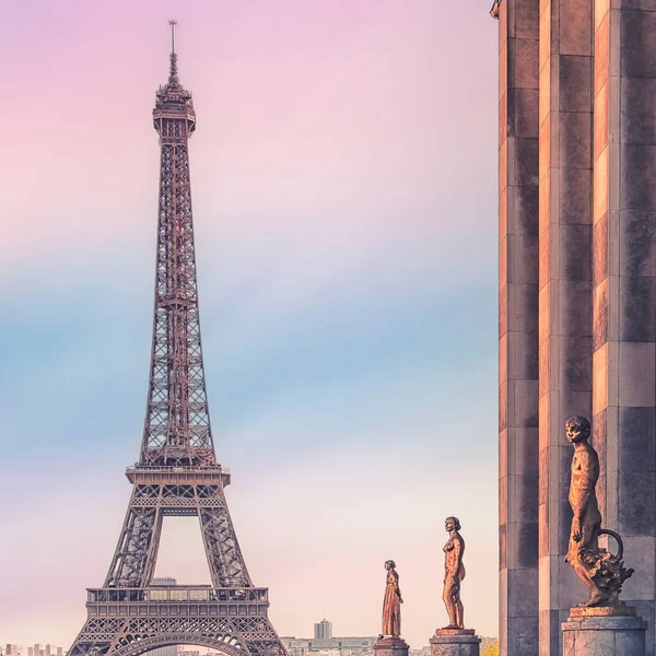 Ейфелева Вежа Парижі Заході Сонця — стокове фото
