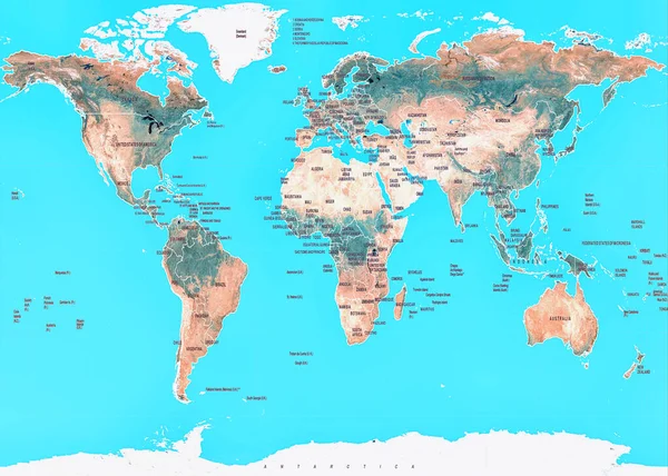 Mapa Geográfico Colorido Altamente Detallado Del Mundo — Foto de Stock