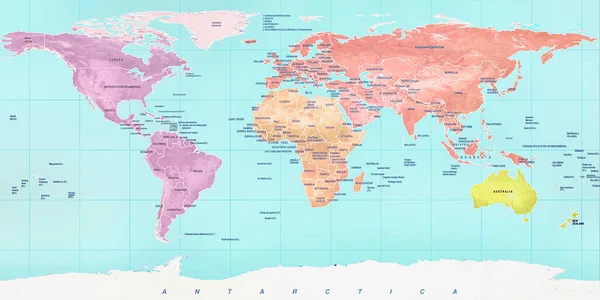 Carte Monde Géographique Colorée Très Détaillée — Photo