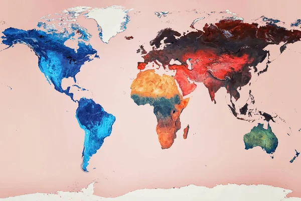 Εξαιρετικά Λεπτομερής Πολύχρωμος Γεωγραφικός Παγκόσμιος Χάρτης — Φωτογραφία Αρχείου