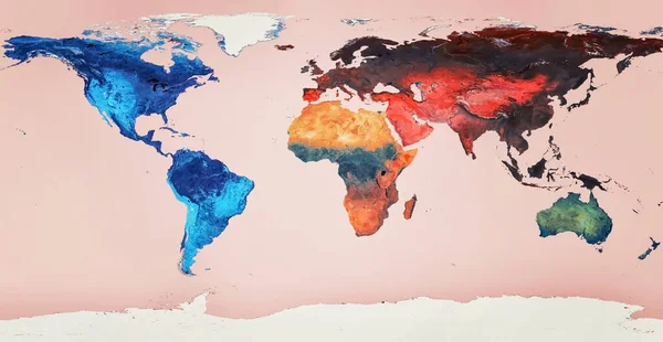 Bardzo Szczegółowa Kolorowa Mapa Świata Geograficznego — Zdjęcie stockowe