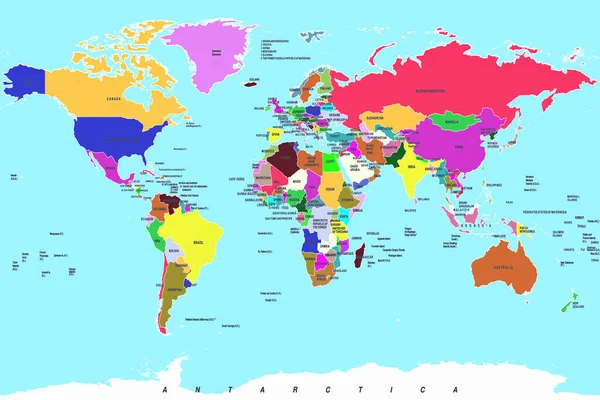 Mapa Mundo Geográfico Colorido Altamente Detalhado — Fotografia de Stock
