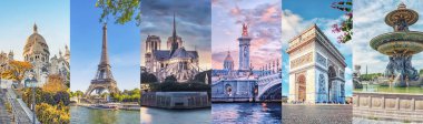 Paris Şehri, ünlü simgeler kolajı.