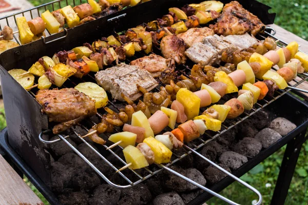 Grillfest Sommaren Läcker Kött Och Grönsaksgrillning Matkoncept — Stockfoto