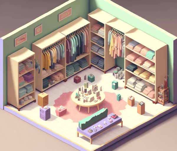 Isometric infographic of clothing store inside