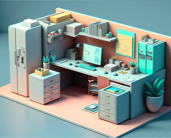 Isometric Interior Office Workplace — Stock Photo, Image