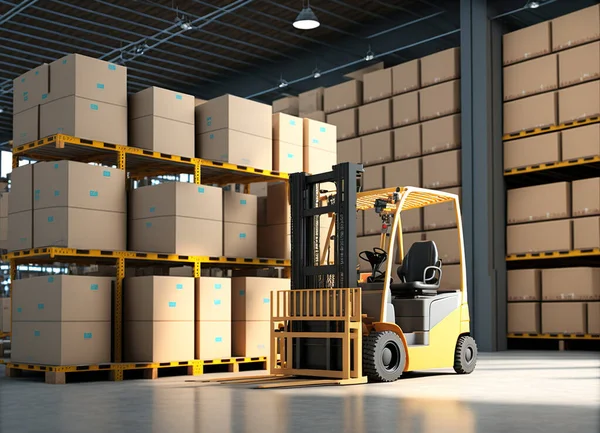 Forklift Large Modern Warehouse Royalty Free Stock Images
