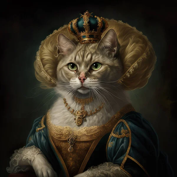 Retrato Gato Real Com Coroa Dourada Fotografia De Stock