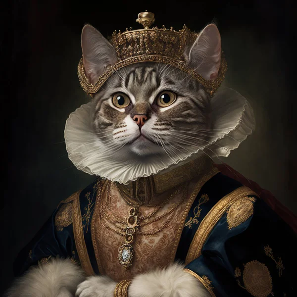 Портрет Милой Кошки Костюме Короля Короне Стоковая Картинка