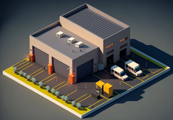 Isometric Warehouse Exterior Logistic Delivery Services — Stock Photo, Image