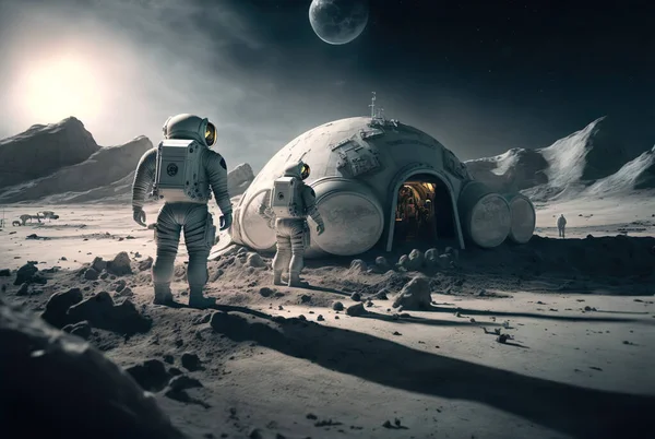 Astronautas Estão Estabelecer Uma Nova Colónia Lua — Fotografia de Stock