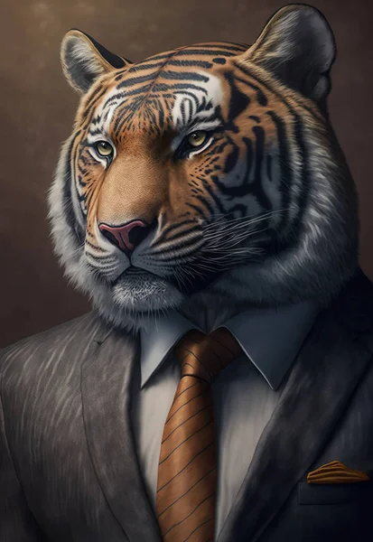 Portrait Tigre Costume Affaires — Photo