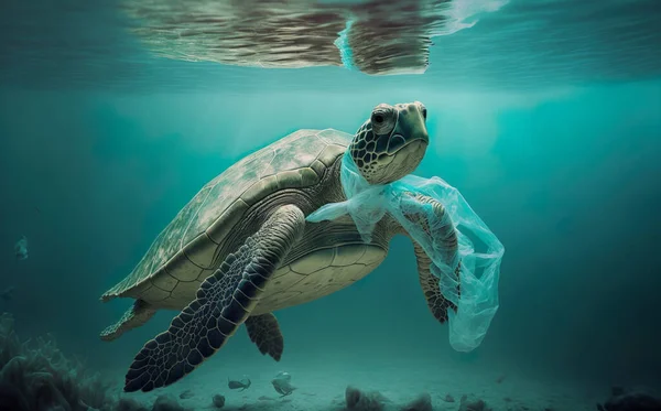 Tartaruga Com Saco Plástico Subaquático Fotografias De Stock Royalty-Free