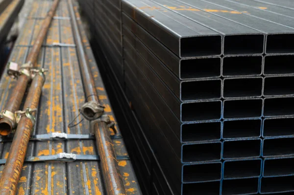 Stack Rectangular Steel Pipes — Stock Photo, Image