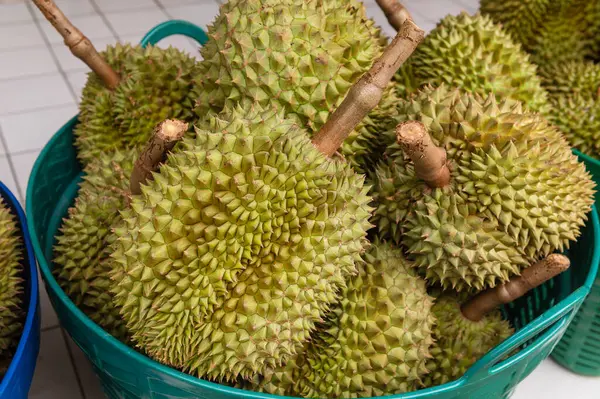 Satıcıda durian meyvesi yığını