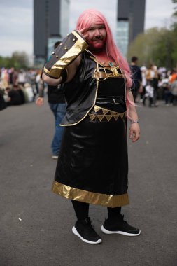 Bükreş, Romanya - 27 Nisan 2025: Doğu Avrupa Comic Con 'da Cosplayers. Çizgi roman, film, TV dizisi, bilim kurgu ve fantezi, oyun, Japon kültürü, Anime, Manga, tahta oyunları, kart oyunları ve son olarak da teknoloji oyunlarını seviyorlar..