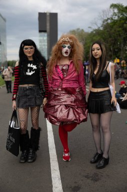 Bükreş, Romanya - 27 Nisan 2025: Doğu Avrupa Comic Con 'da Cosplayers. Çizgi roman, film, TV dizisi, bilim kurgu ve fantezi, oyun, Japon kültürü, Anime, Manga, tahta oyunları, kart oyunları ve son olarak da teknoloji oyunlarını seviyorlar..