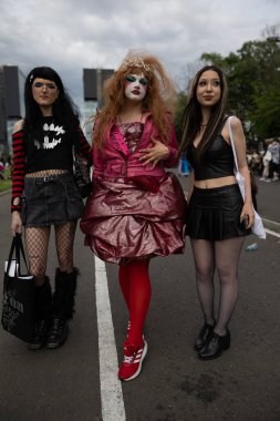 Bükreş, Romanya - 27 Nisan 2025: Doğu Avrupa Comic Con 'da Cosplayers. Çizgi roman, film, TV dizisi, bilim kurgu ve fantezi, oyun, Japon kültürü, Anime, Manga, tahta oyunları, kart oyunları ve son olarak da teknoloji oyunlarını seviyorlar..