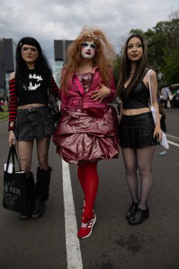 Bükreş, Romanya - 27 Nisan 2025: Doğu Avrupa Comic Con 'da Cosplayers. Çizgi roman, film, TV dizisi, bilim kurgu ve fantezi, oyun, Japon kültürü, Anime, Manga, tahta oyunları, kart oyunları ve son olarak da teknoloji oyunlarını seviyorlar..