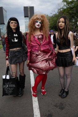 Bükreş, Romanya - 27 Nisan 2025: Doğu Avrupa Comic Con 'da Cosplayers. Çizgi roman, film, TV dizisi, bilim kurgu ve fantezi, oyun, Japon kültürü, Anime, Manga, tahta oyunları, kart oyunları ve son olarak da teknoloji oyunlarını seviyorlar..