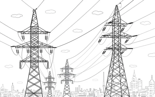 Системи Передачі Високої Напруги Електричний Полюс Електричні Лінії Мережа Взаємопов — стоковий вектор
