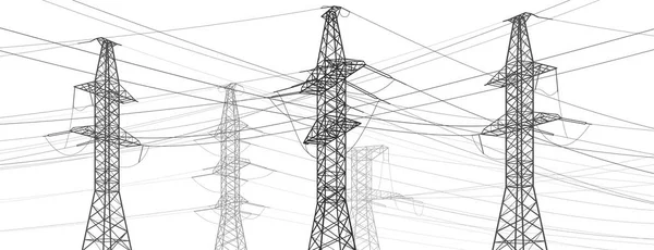 Systèmes Transmission Haute Tension Poteau Électrique Lignes Électriques Réseau Électrique — Image vectorielle