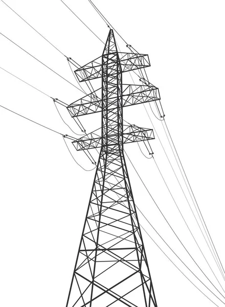 Hoogspanningstransmissiesystemen Elektrische Paal Stroomkabels Een Netwerk Van Onderling Verbonden Elektriciteit — Stockvector