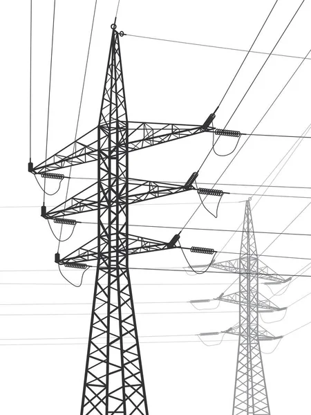 Hochspannungsübertragungssysteme Strommast Stromleitungen Ein Netzwerk Vernetzter Elektrizität Großstadtszene Schwarze Linien — Stockvektor