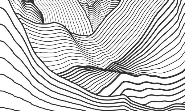 Αφηρημένο Διανυσματικό Φόντο Περίγραμμα Βουνά Εικονογράφηση Γραμμής Κυμάτων Ασπρόμαυρη Τέχνη — Διανυσματικό Αρχείο
