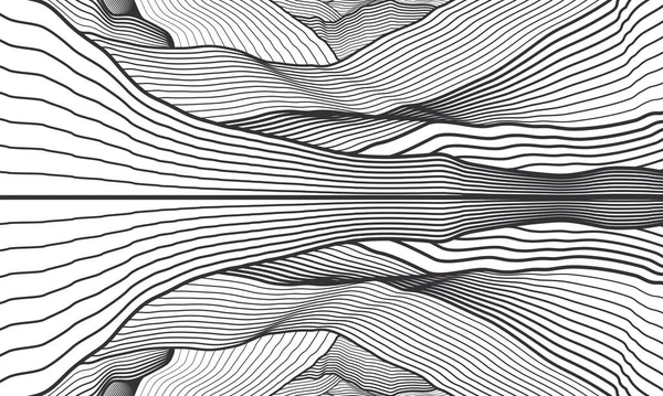 Αφηρημένο Διανυσματικό Φόντο Περίγραμμα Βουνά Εικονογράφηση Γραμμής Κυμάτων Ασπρόμαυρη Τέχνη — Διανυσματικό Αρχείο