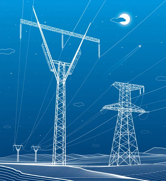 Sistemas Transmissão Alta Tensão Pólo Elétrico Linhas Eléctricas Uma Rede —  Vetores de Stock