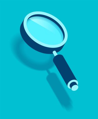 3 boyutlu büyüteç simgesi. Renkli arkaplanda loupe 'u ara. İş analitik illüstrasyon. Projeniz için vektör tasarımı nesnesi 