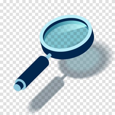 3 boyutlu büyüteç simgesi. Şeffaf arkaplanda loupe 'u ara. İş analitik illüstrasyon. Projeniz için vektör tasarımı nesnesi 