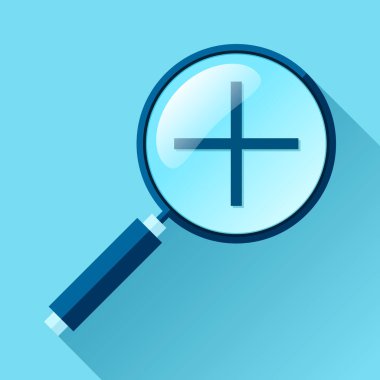 Büyüteç simgesi düz stil. Renk arkaplanında loupe ve artı simgesini ara. Yakınlaştırma işlemi. Projeniz için vektör tasarımı nesnesi 