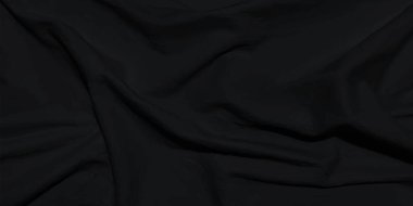 Siyah kırışık kumaş. Koyu renk örtülü arka plan. Resim gibi kıvrılıyor. Vektör tasarım sanatı