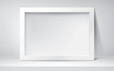 Realistic empty frame on light background. Table surface. Border for your creative project, mockup for you business project. Vector design