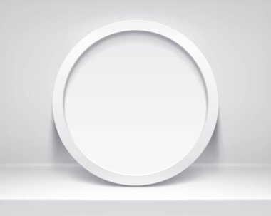 Realistic empty cirle frame on light background. Table surface. Border for your creative project, mockup for you project. Vector design