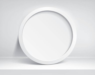 Realistic empty cirle frame on light background. Table surface. Border for your creative project, mockup for you project. Vector design