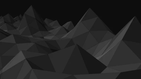 Abstract Black Mountainous Landscape Mesh Low Poly Modeling Dark Crystals — Vector de stock