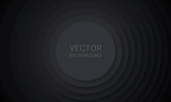 Concentric Circles Shadows Abstract Dark Background Black Circulars Cut Out — Stock Vector
